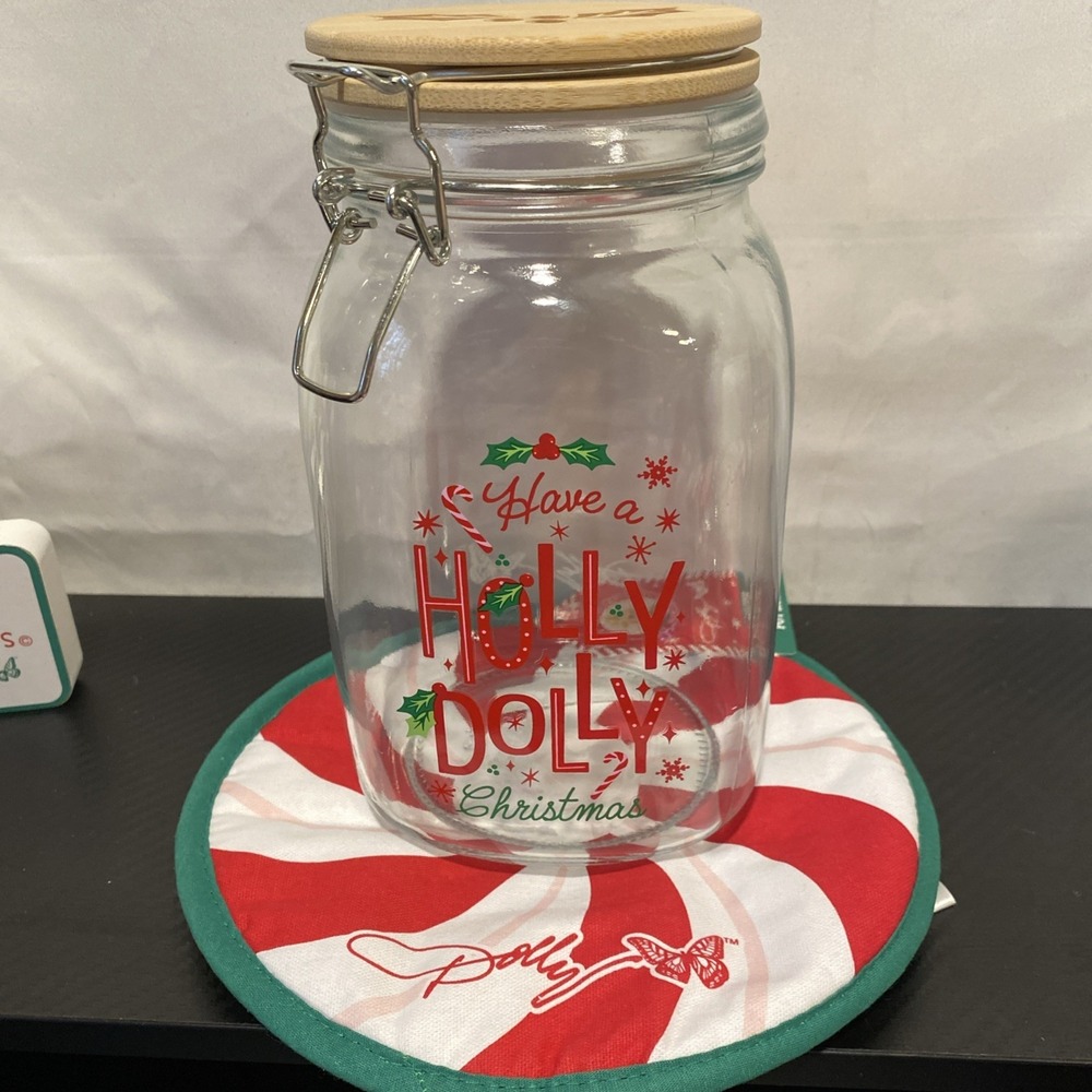 New Wood Clamp Holly Dolly 8" Jar " Have A Holly‎ Dolly Christmas"  Dolly Parton